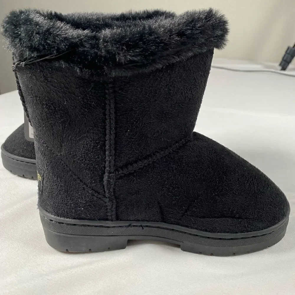 NWT Bebe Little Girls Black Faux Fur Lined Trendy Boots Gold Accents - Size 12